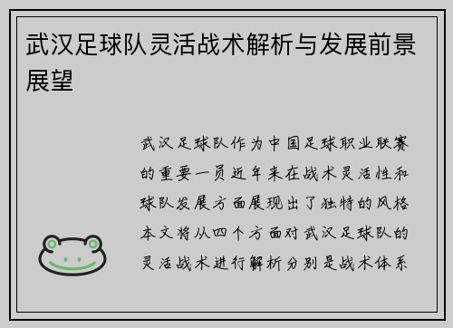 武汉足球队灵活战术解析与发展前景展望